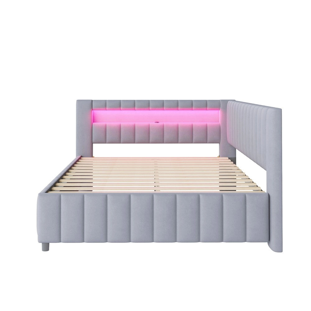 Letto Imbottito con LED e USB ¨C MINIMAL ¨C Velluto Grigio 140x200