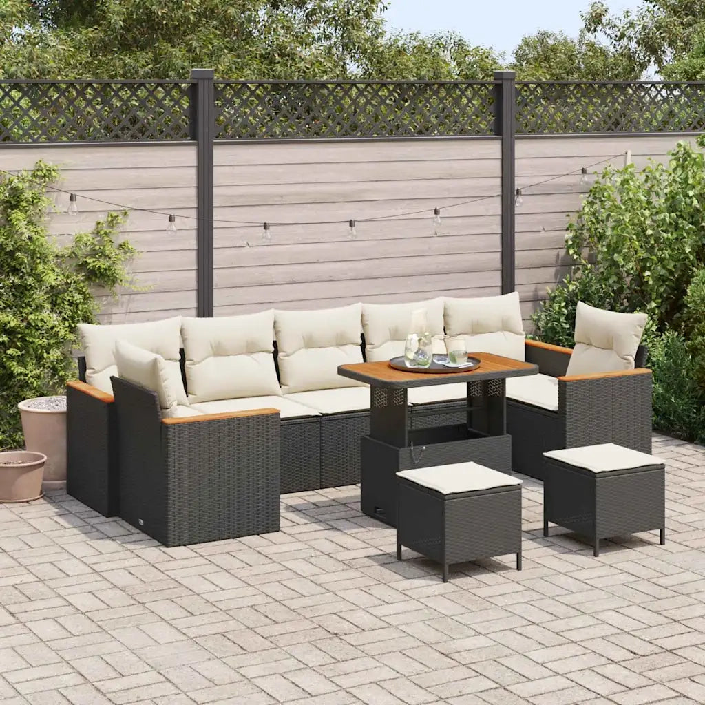 Set Divano da Giardino 10 pcs Nero polyrattan