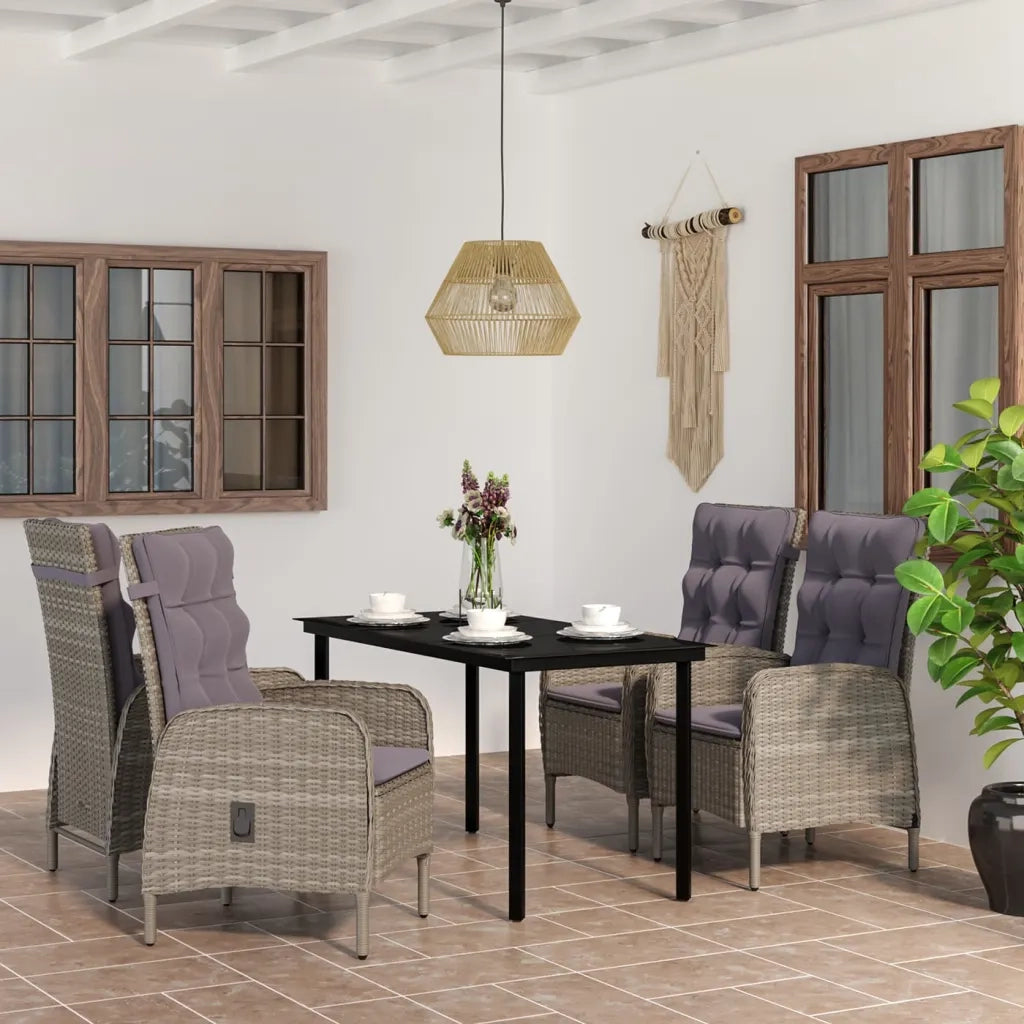 Set da Pranzo da Giardino 5 pz con Cuscini Grigio e Nero 3099361