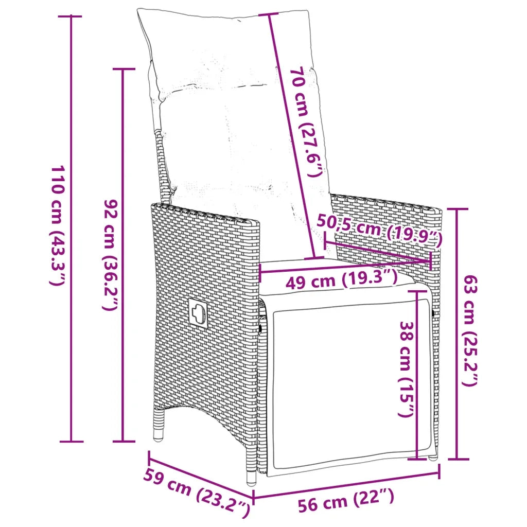 Set Bistrò da Giardino 9 pz con Cuscini in Polyrattan Marrone 3276922