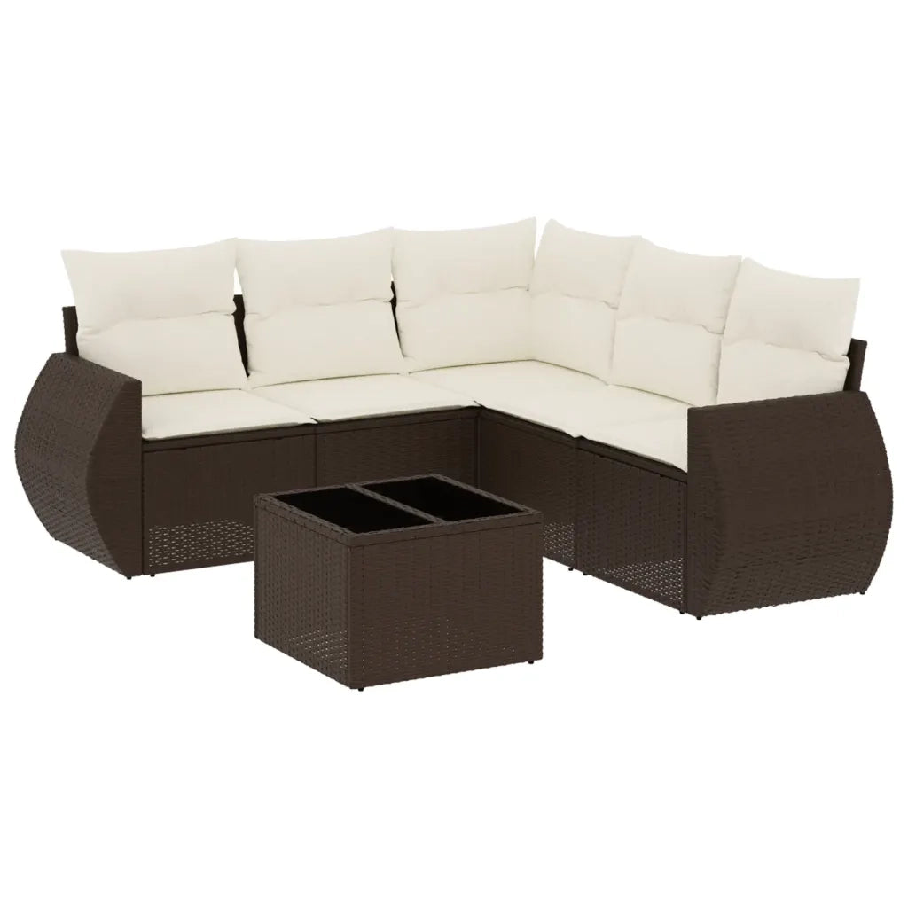 Set Divano da Giardino 6 pz con Cuscini Marrone in Polyrattan 3221362