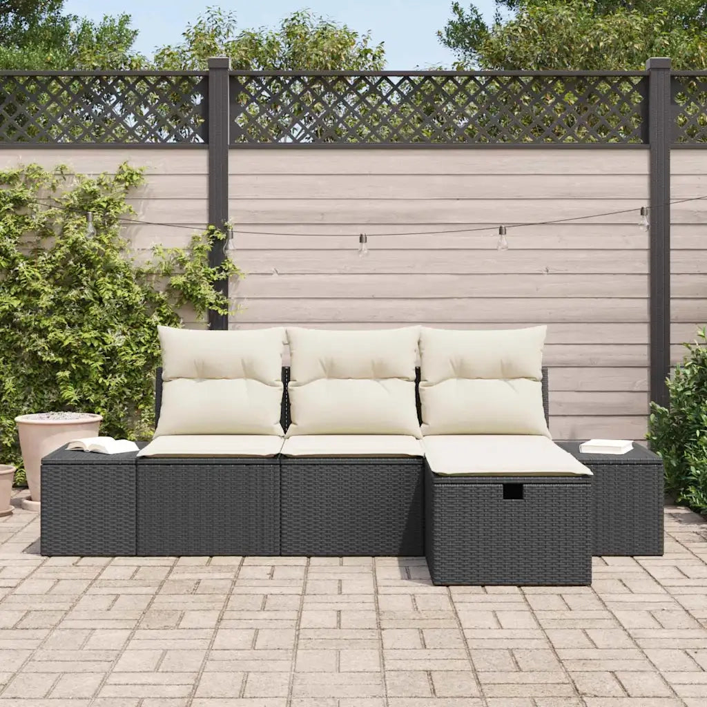 Set Divano da Giardino con cuscino 4 pcs Nero Poly Rattan