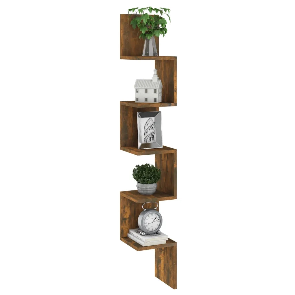 Mensola Muro | Mensola a parete Angolo Rovere Fumo 20x20x127,5cm Truciolato