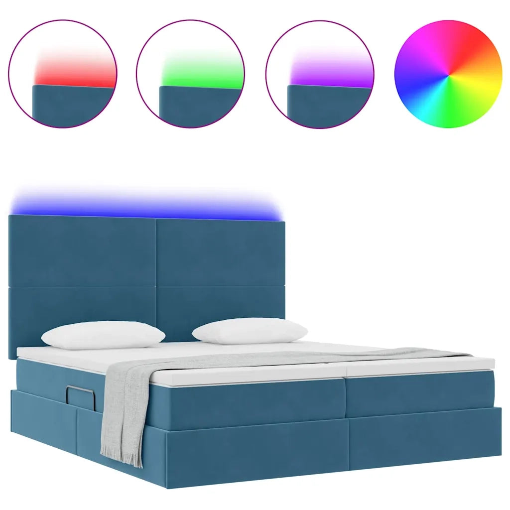 Letto con luci a strisce a LED Blu Scuro 200 x 200 cm Velluto