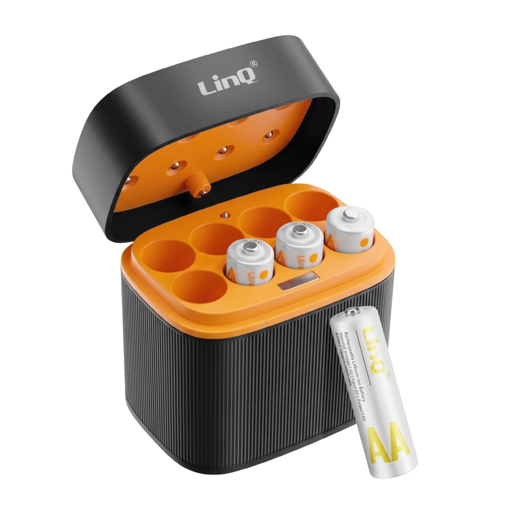 Caricabatterie Batterie AA 8 Slot con 4 Pile Ricaricabili Litio 1.5V Nero LinQ