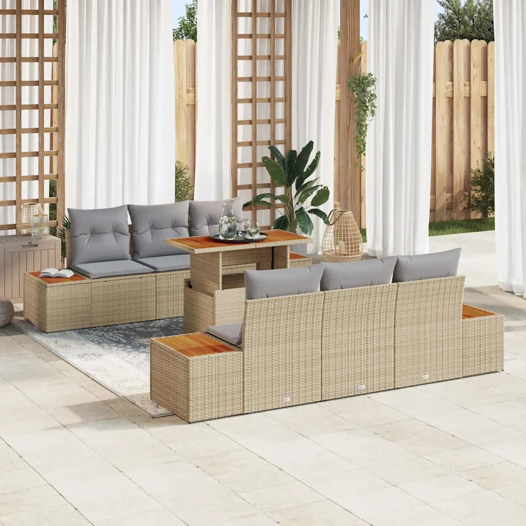 Set da Pranzo per Giardino con cuscino 7 pcs Beige e grigio