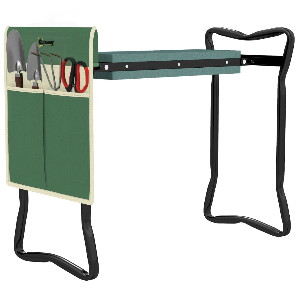 Sgabello da Giardino Pieghevole con Cuscino e Tasca ¨C Minimal ¨C Verde 58x28x49 cm