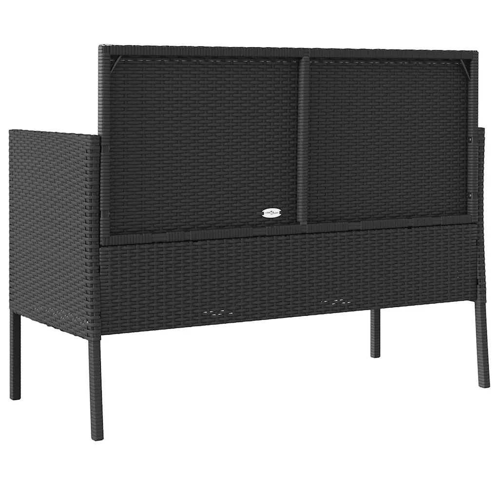 Panchina da Giardino | Panca da Giardino con Cuscini Nera in Polyrattan