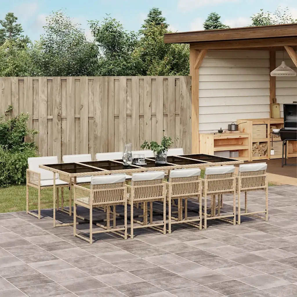 Set da Pranzo da Giardino 11 pz con Cuscini Beige in Polyrattan