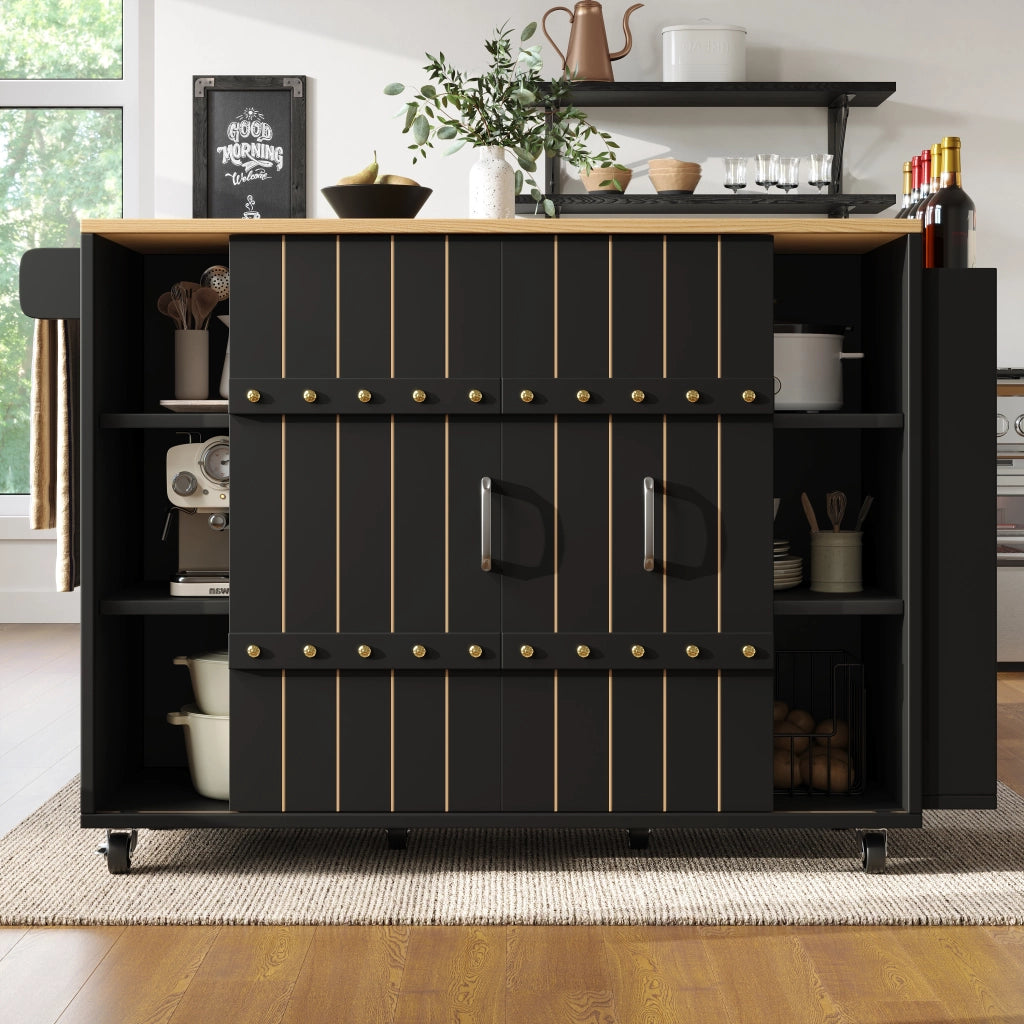 Carrello da Cucina con Cassetti e Ante Scorrevoli ¨C MINIMAL ¨C Nero