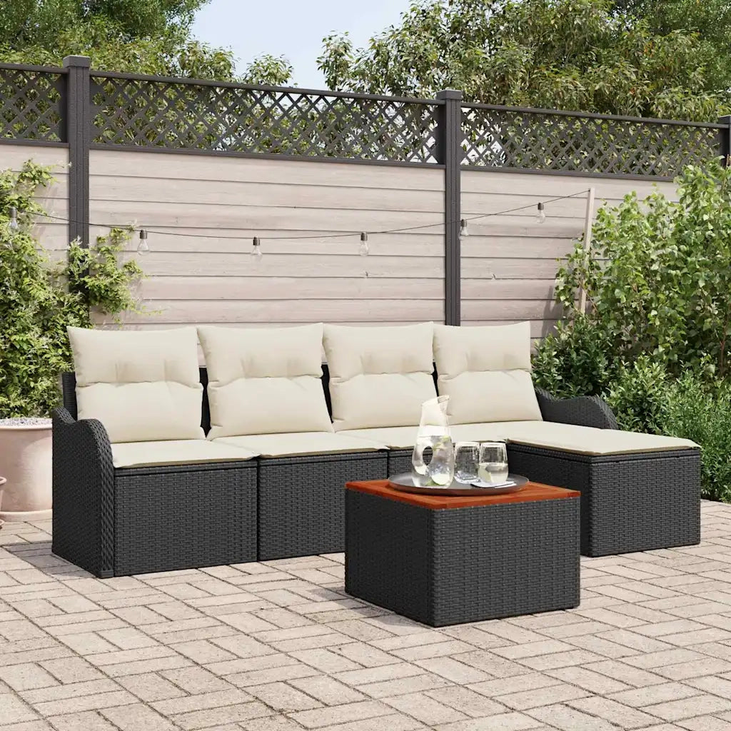 Set Divano da Giardino con cuscino 6 pcs Nero polyrattan