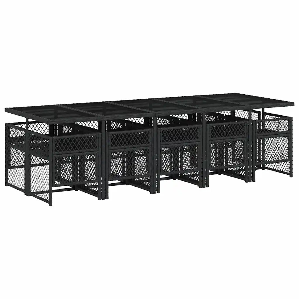 Set da Pranzo da Giardino 11 pz con Cuscini in Polyrattan Nero