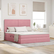 Letto con contenitore e LED con led Rosa 180 x 200 cm Velluto