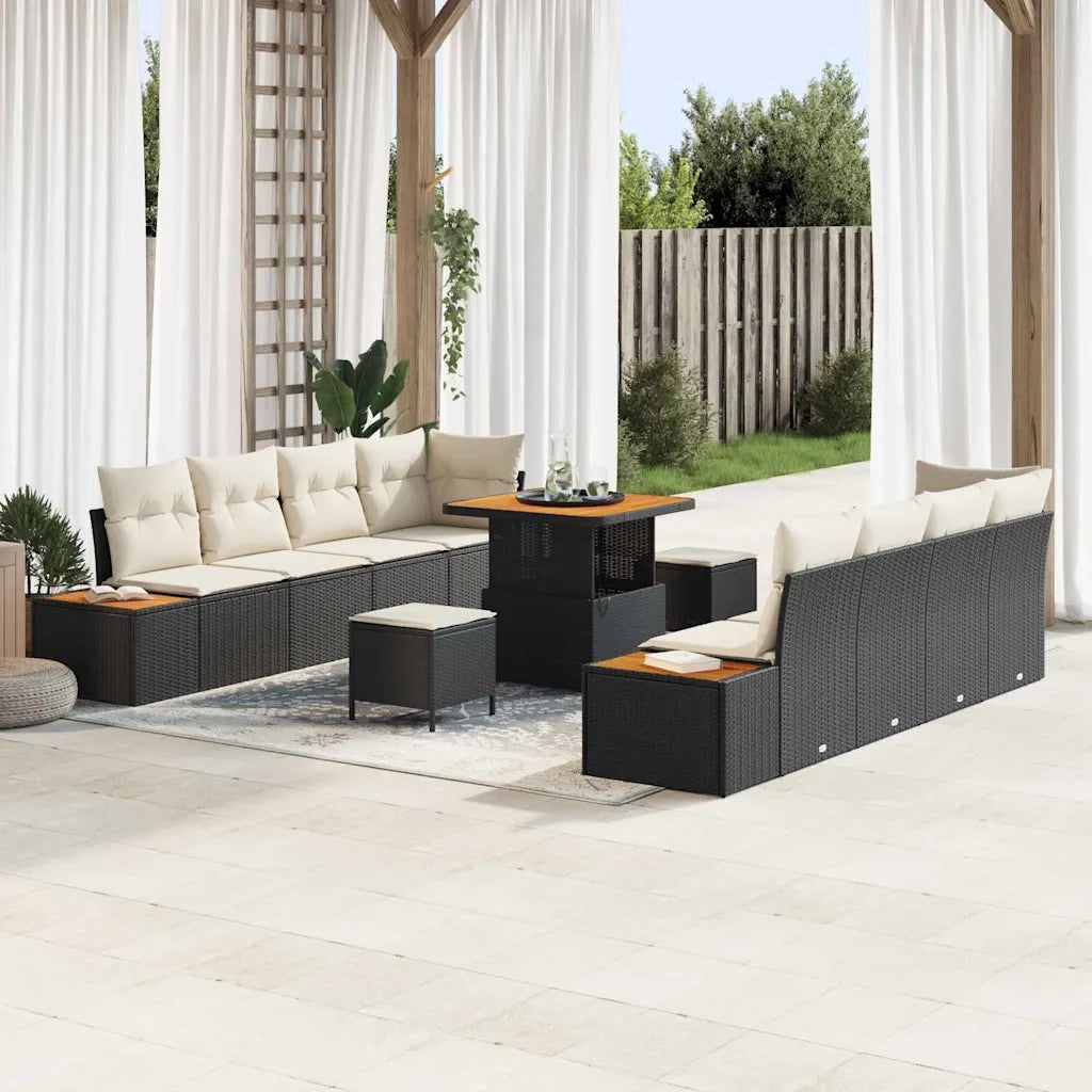 Set Divano da Giardino 11 pcs Nero polyrattan
