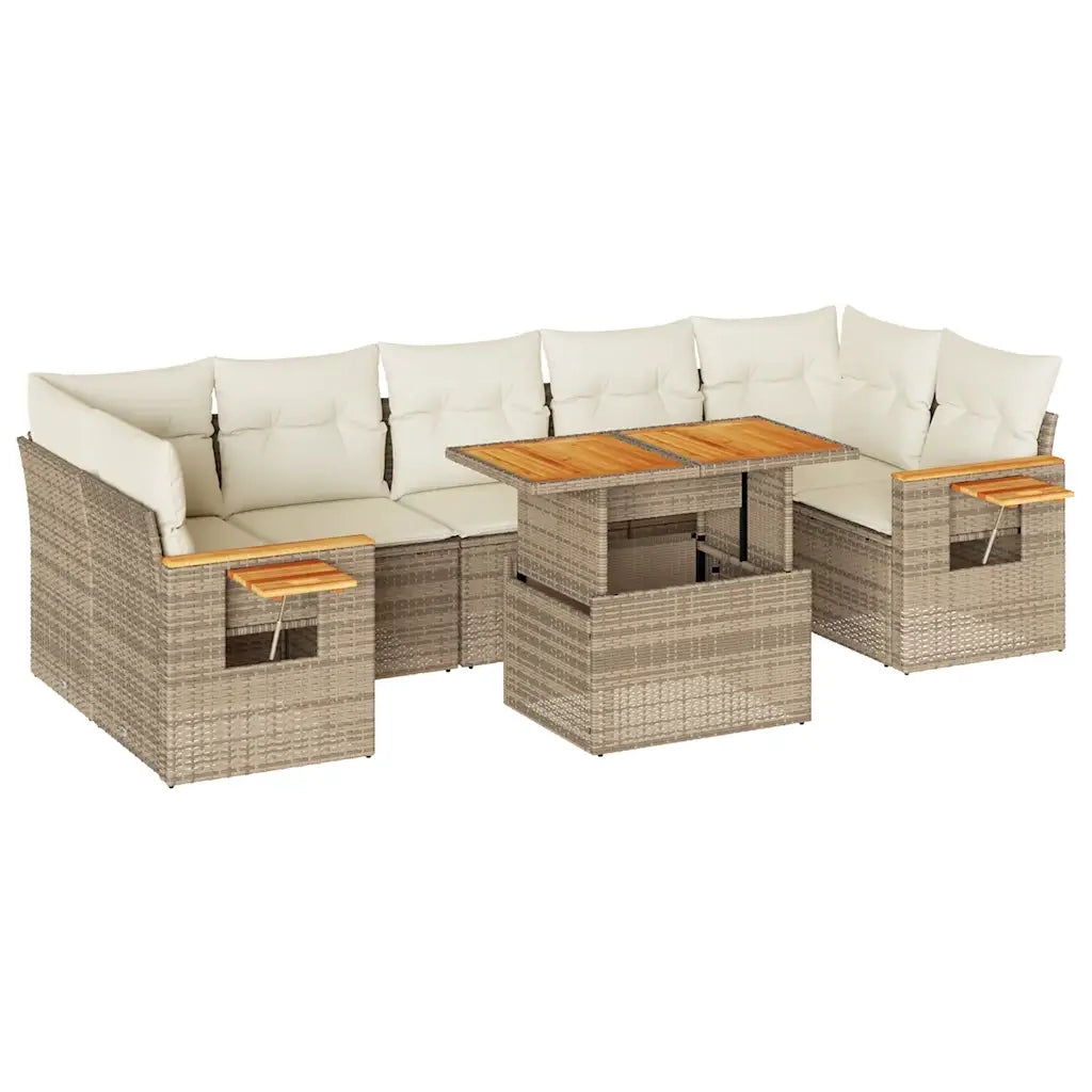 Set Divano da Giardino 8 pz con Cuscini Beige Polyrattan Acacia 3327572