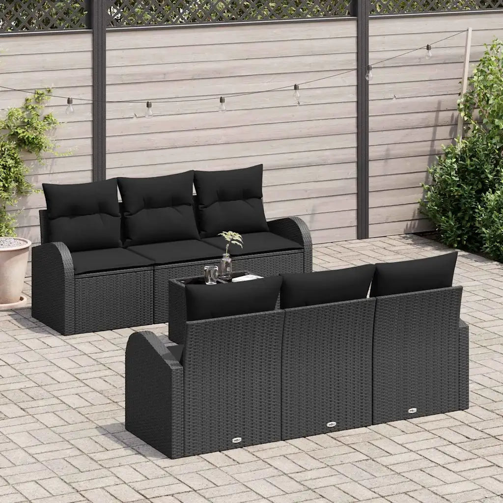 Set Divano da Giardino 7 pcs Nero Polyrattan, Acciaio e Vetro