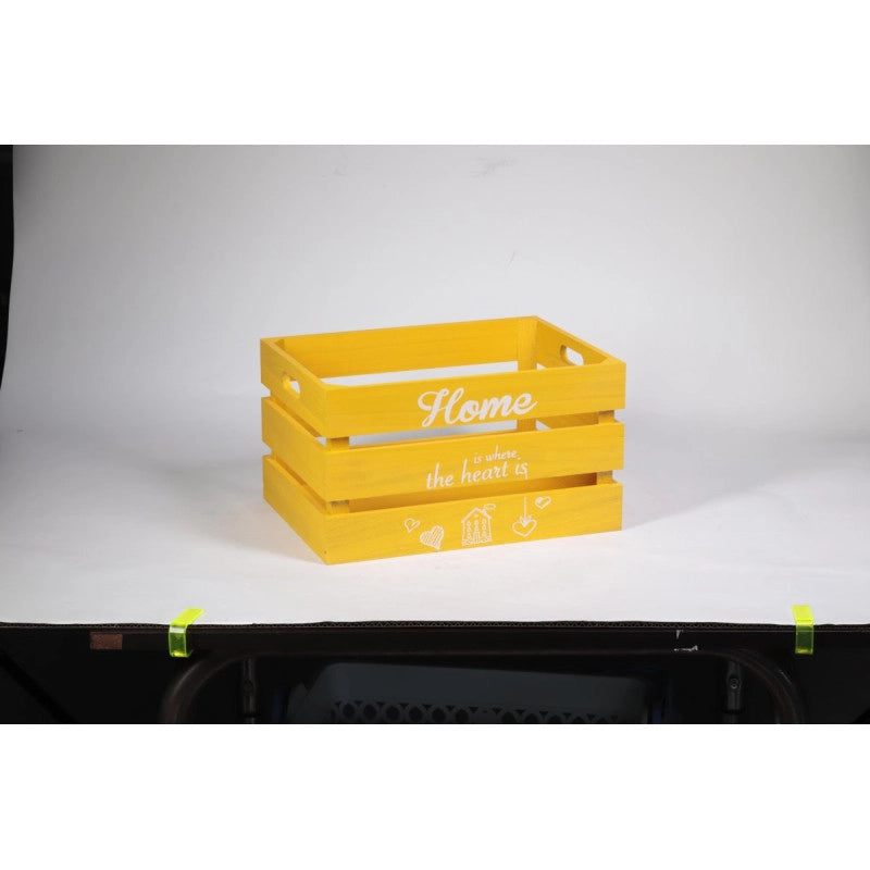 Set di 4 Cassette Legno Home Gialla 35x26x20