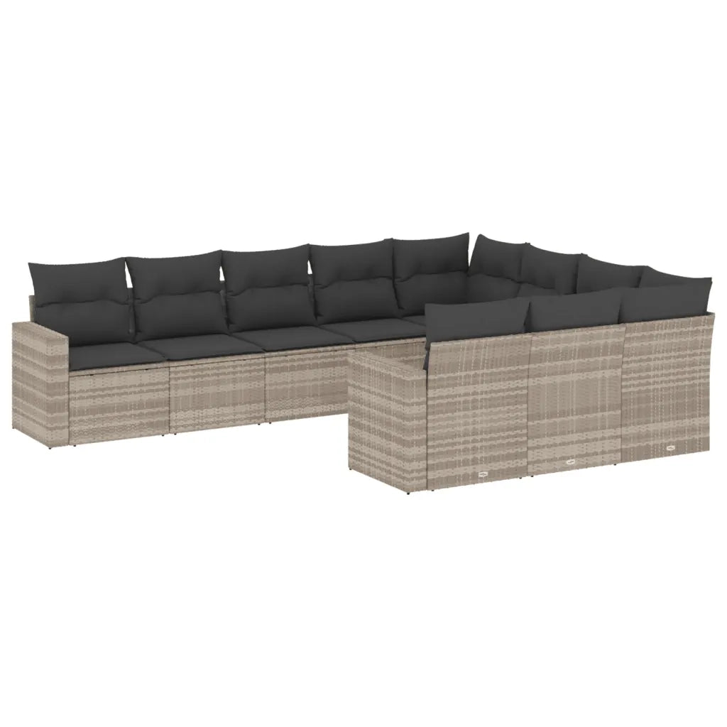Set Divano Giardino 10 pz con Cuscini Grigio Chiaro Polyrattan