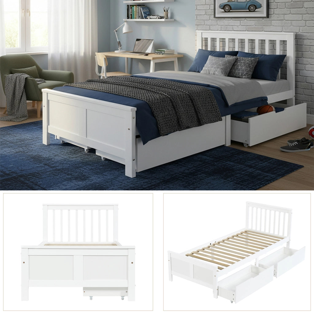 LETTO Singolo 90x200 cm con cassetti contenitori Bianco