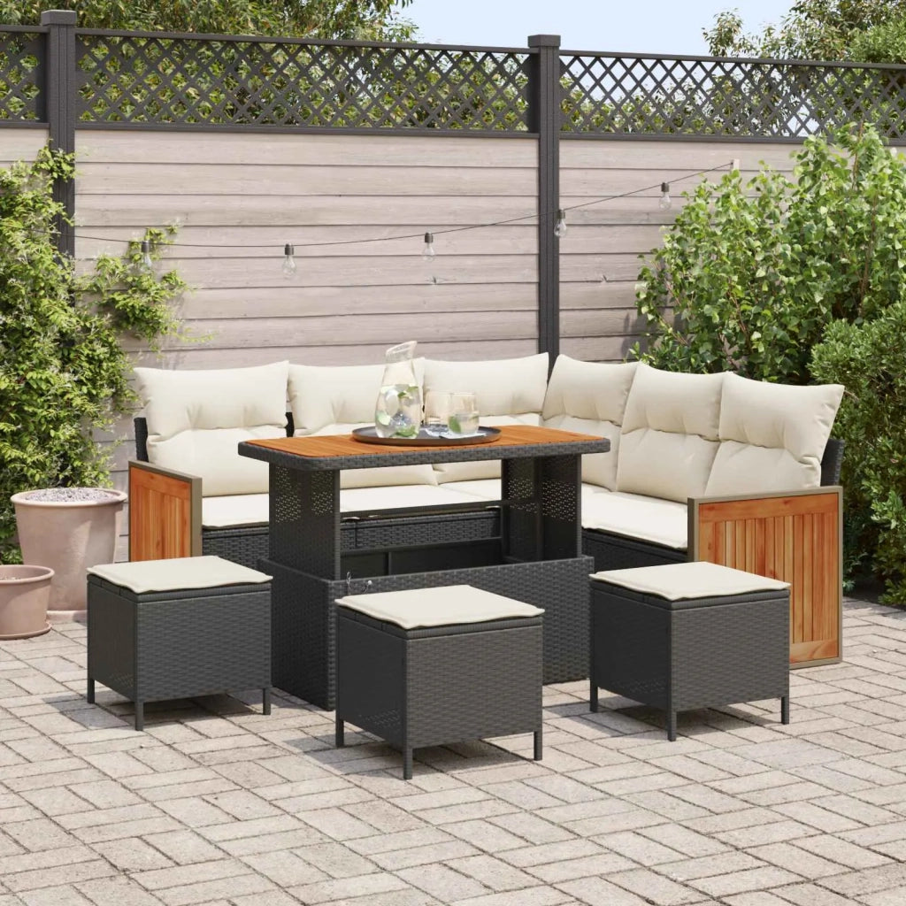Set Divano da Giardino con cuscino 9 pcs Nero e Crema 3363180