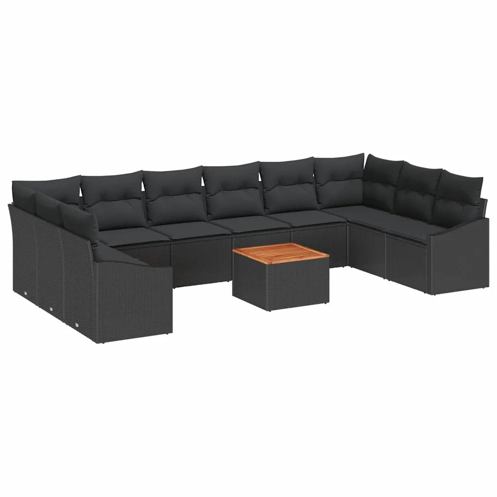Set Divano da Giardino con cuscino 11 pcs Nero polyrattan 3347884
