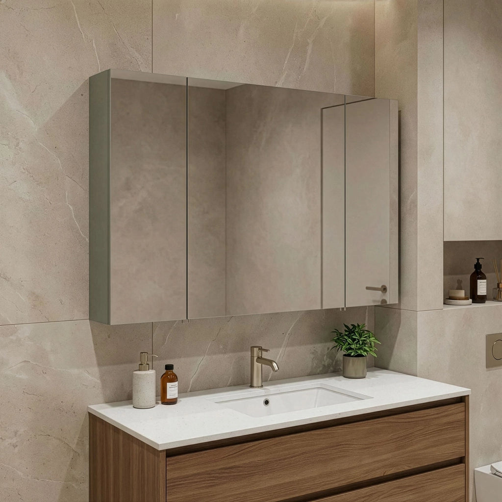 Mobile da bagno con specchio "Bari 100" - 97 x 16 x 66 cm - Verde opaco