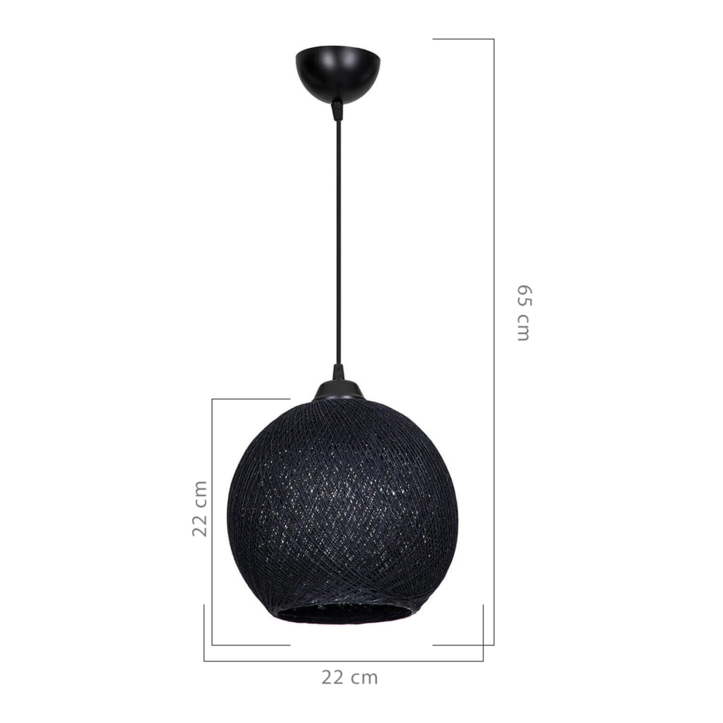 Lampada a Sospensione 'Lisburn' con Paralume a Globo in Iuta - Nero [lux.pro]