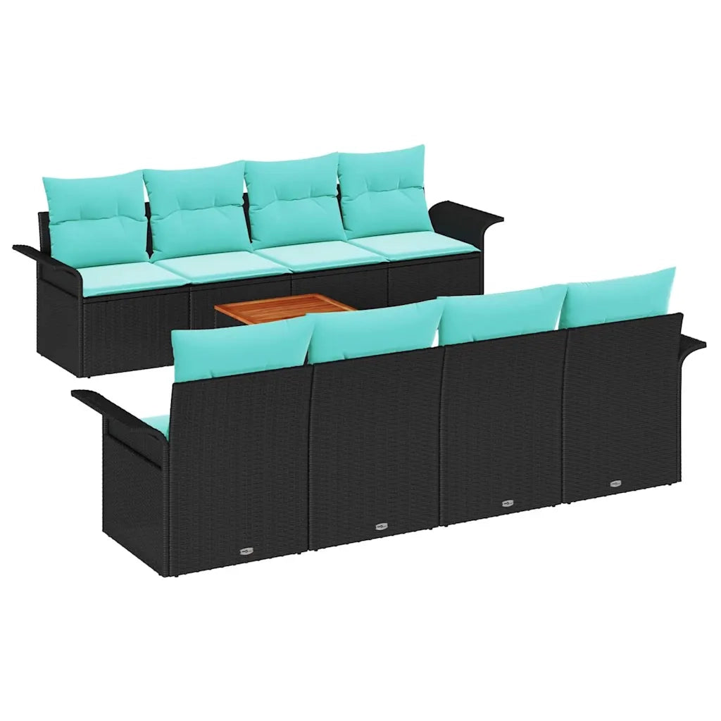 Set Divano da Giardino 9 pcs Nero e Turchese polyrattan 3355974