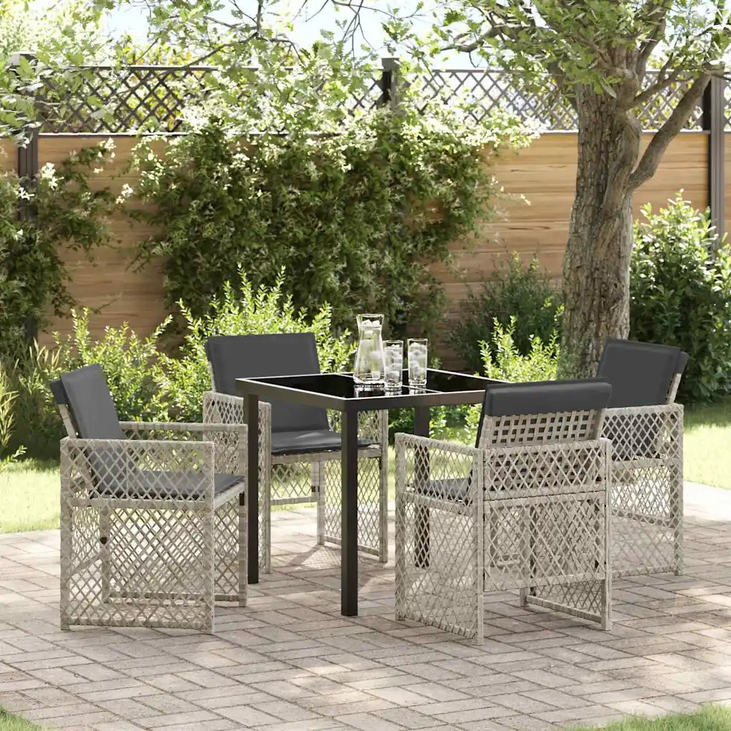 Set da Pranzo per Giardino 5 pcs Grigio chiaro polyrattan