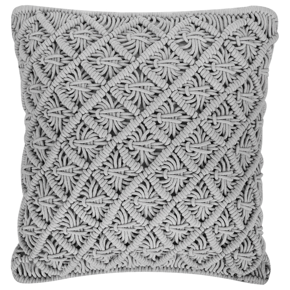 Cuscino Decorativo Grigio Cotone Macramè 45 x 40 cm Corda Boho Retro Decor Accessori