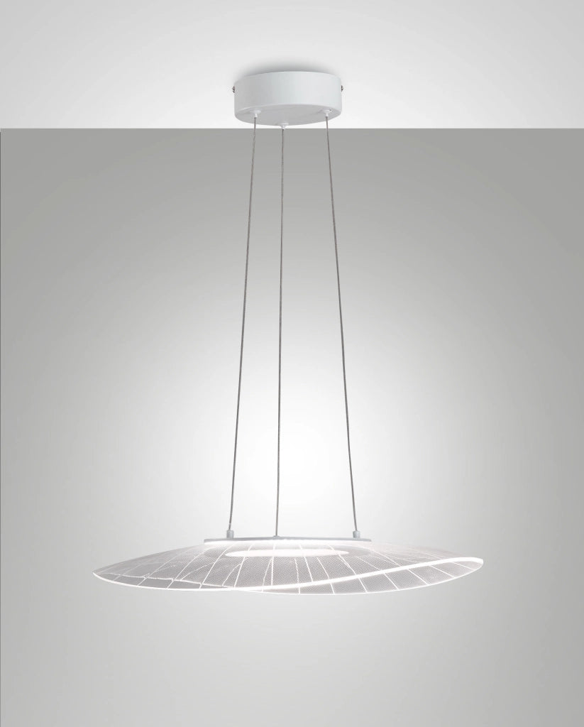 Lampada a Sospensione Vela Bianco 24W LED 3000K Dimmerabile in Metallo e Metacrilato, Design Moderno per Illuminazione Interni Eleganti