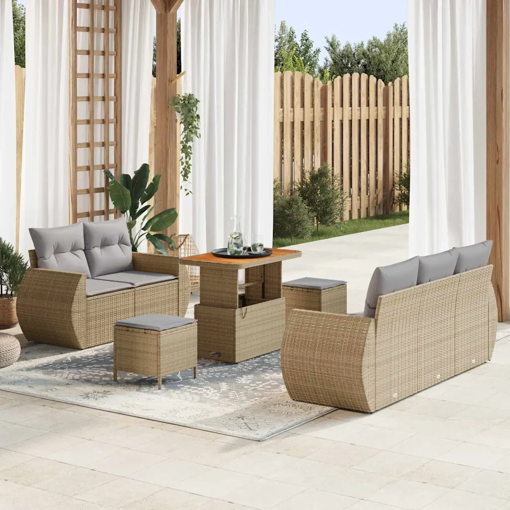 Set Divano da Giardino 8 pcs Beige e Grigio Chiaro polyrattan