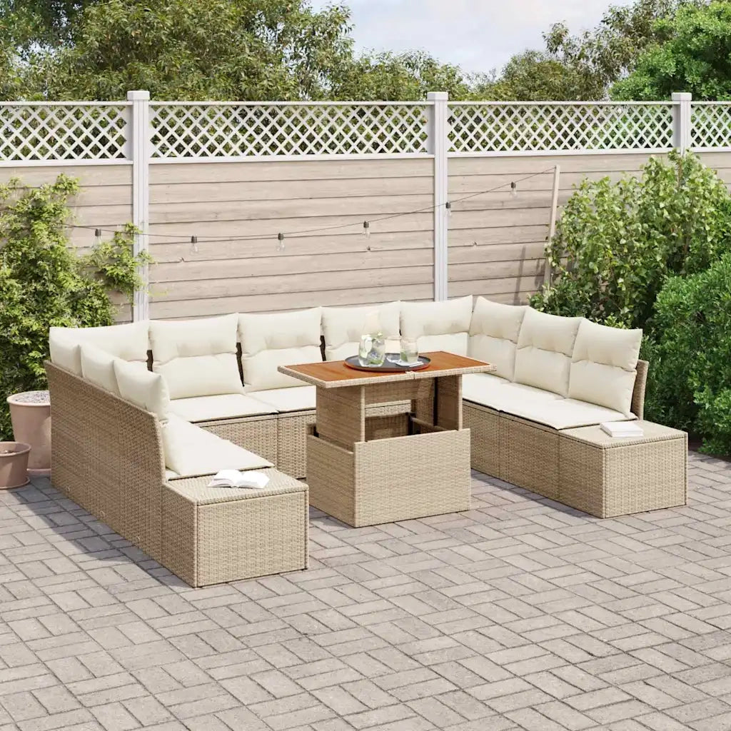 Set da Pranzo per Giardino con cuscino 10 pcs Beige e Crema