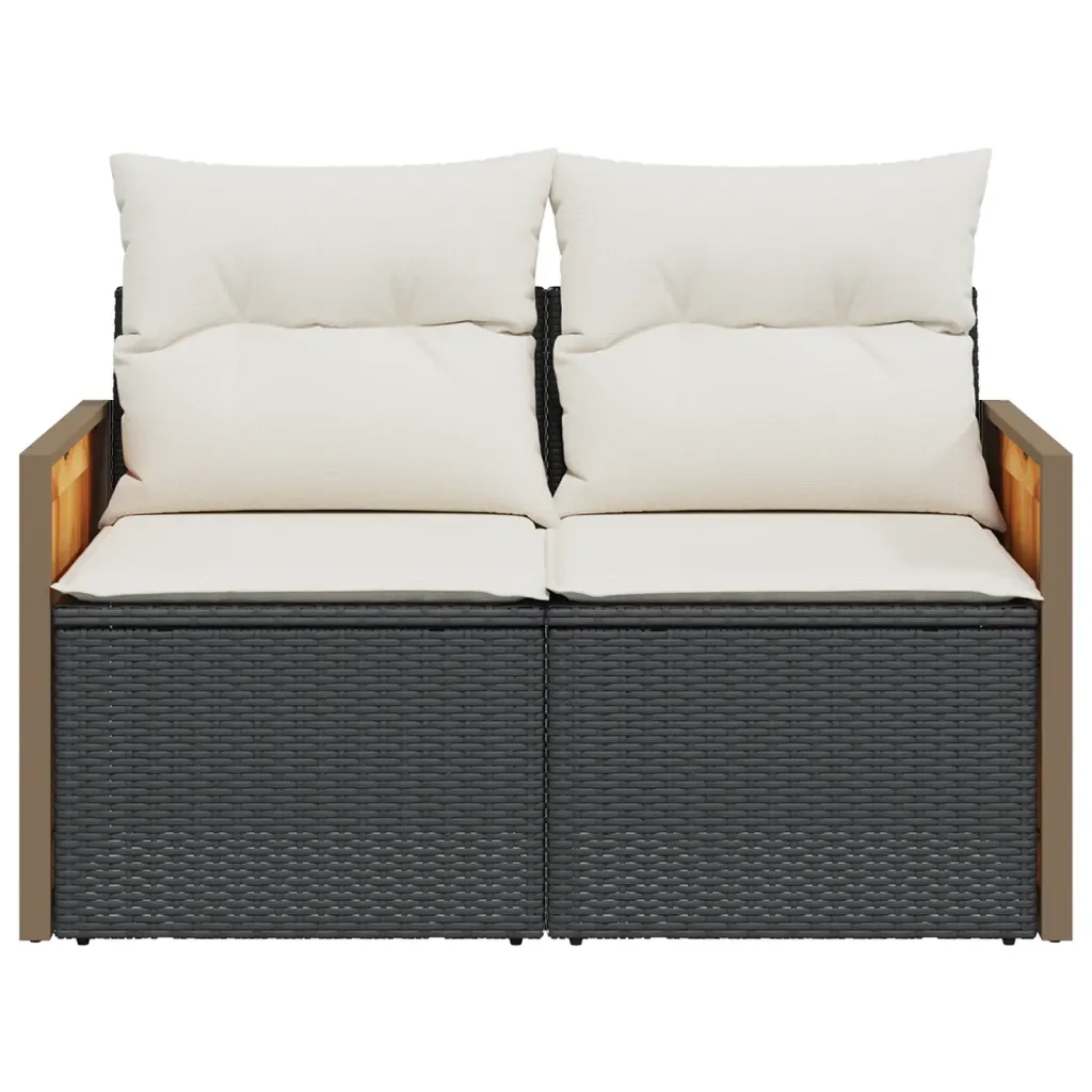 Divano da Giardino con Cuscini a 2 Posti Nero in Polyrattan 366010