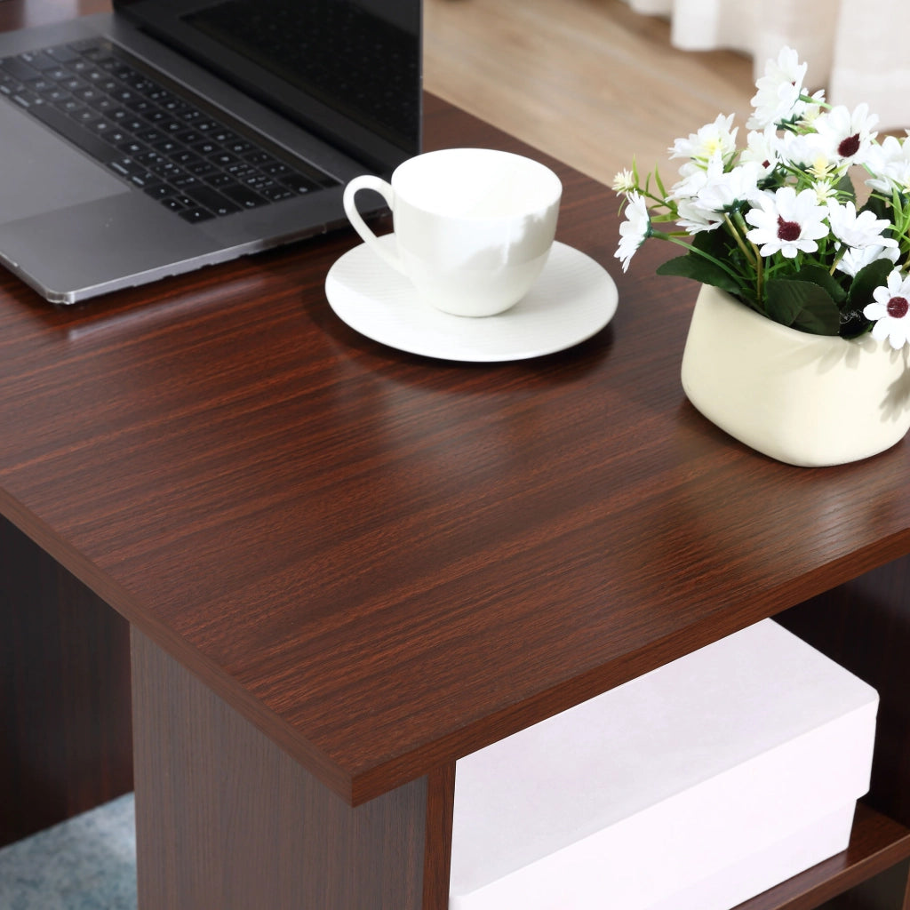 Scrivania computer con 3 cassetti e ripiani ¨C Minimal ¨C Nocce 120x49x72 cm