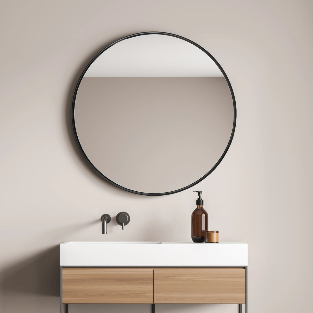 Specchio da Parete Ordona Rotondo Ø 40 cm Nero [en.casa]