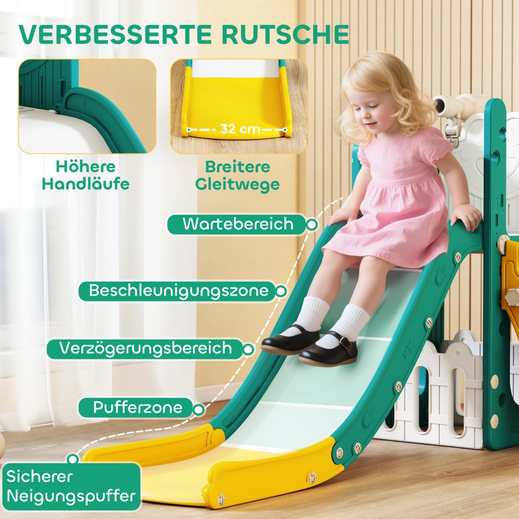 Set da gioco per bambini con scivolo e canestro ¨C Minimal ¨C Giallo e verde