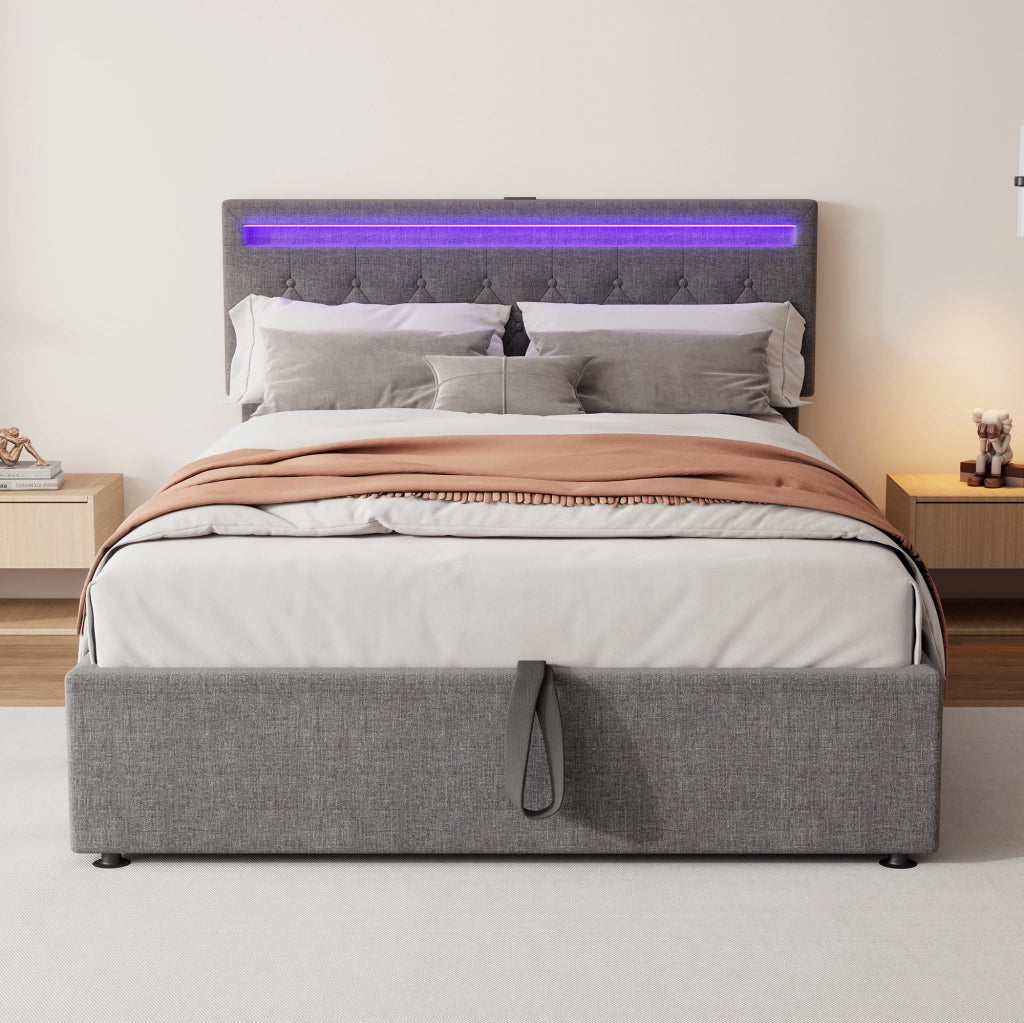 letto imbottito lino grigio 140 x 200 cm