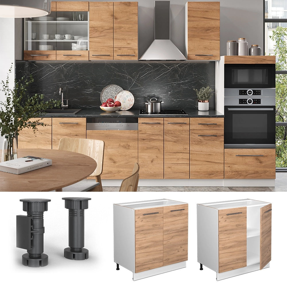Mobile lavello cucina Fame-Line Rovere dorato/Bianco 80 cm con ripiano, PL Marmo Vicco