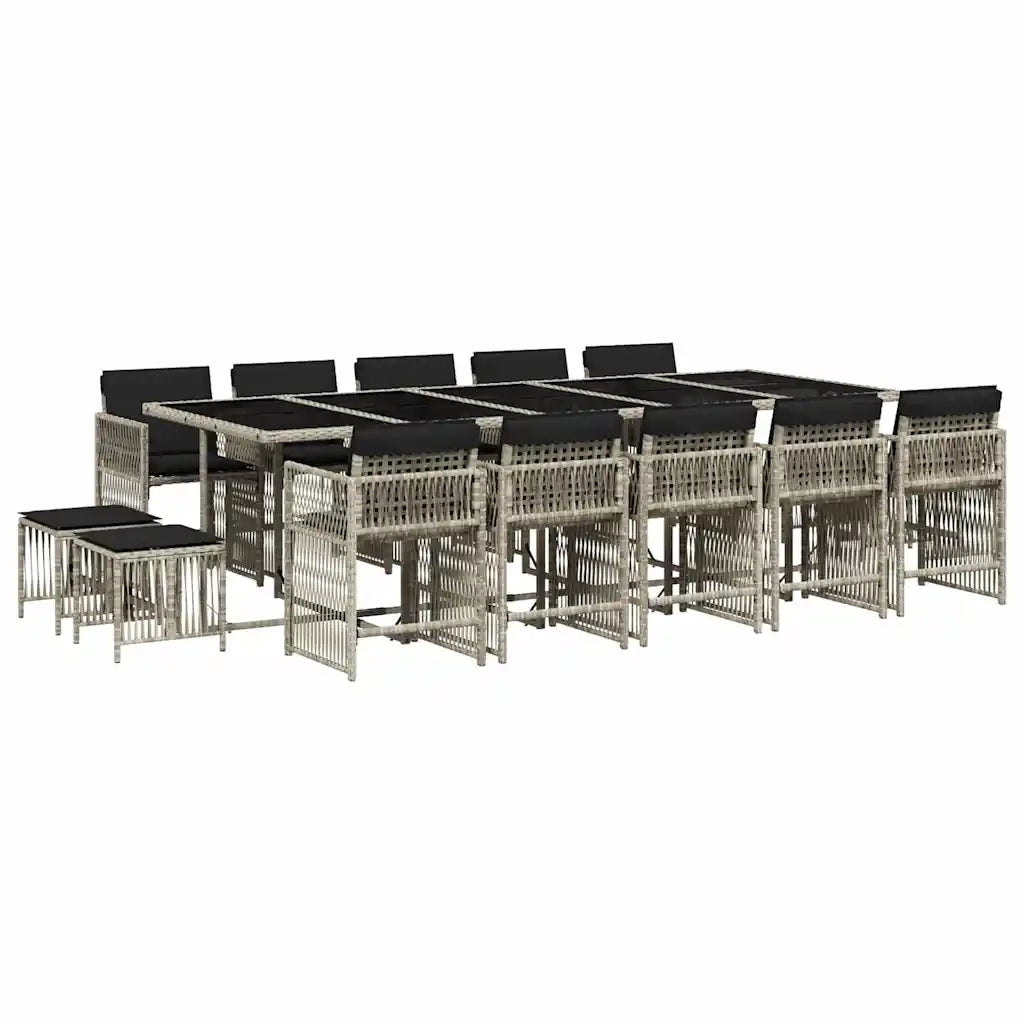 Set da Pranzo da Giardino 15 pz con Cuscini Grigio Polyrattan 3211715