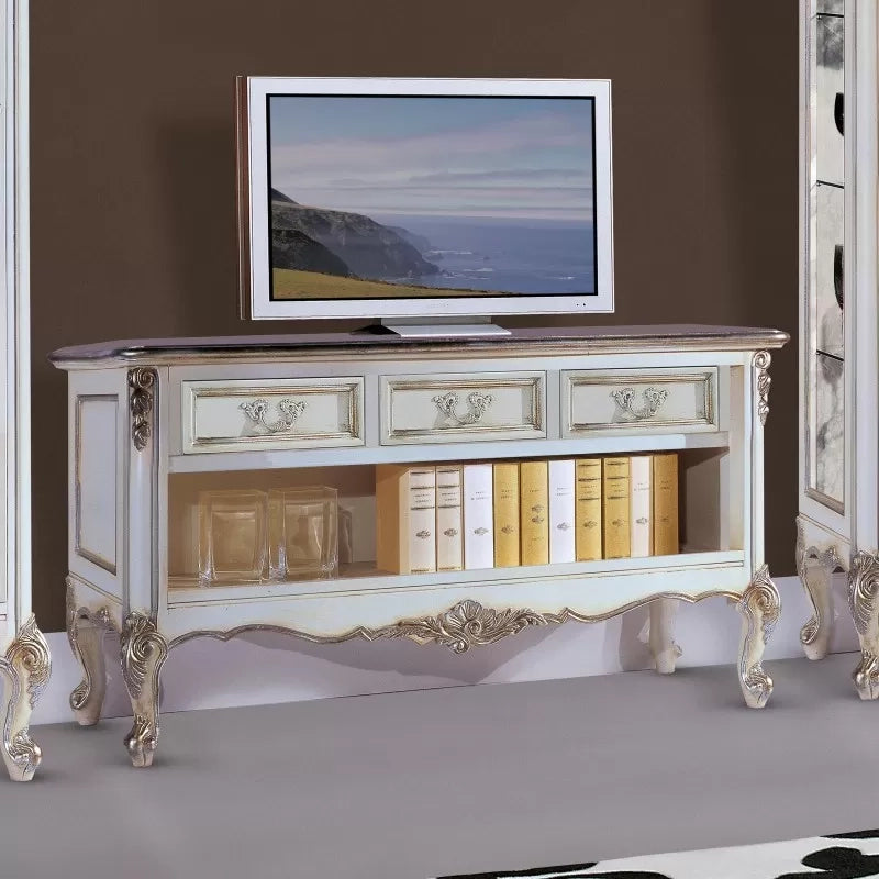 Parete attrezzata classica legno shabby bianco argento dx