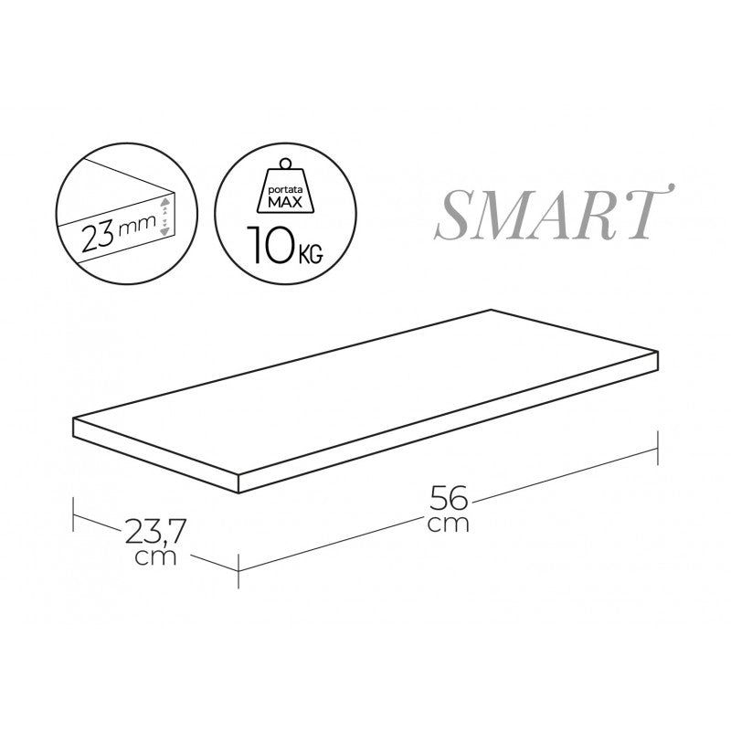 Mensola da Muro, Scaffale Legno, Mensola da Parete, Rovere Scuro, 56x23,7x2,3 cm - Smart