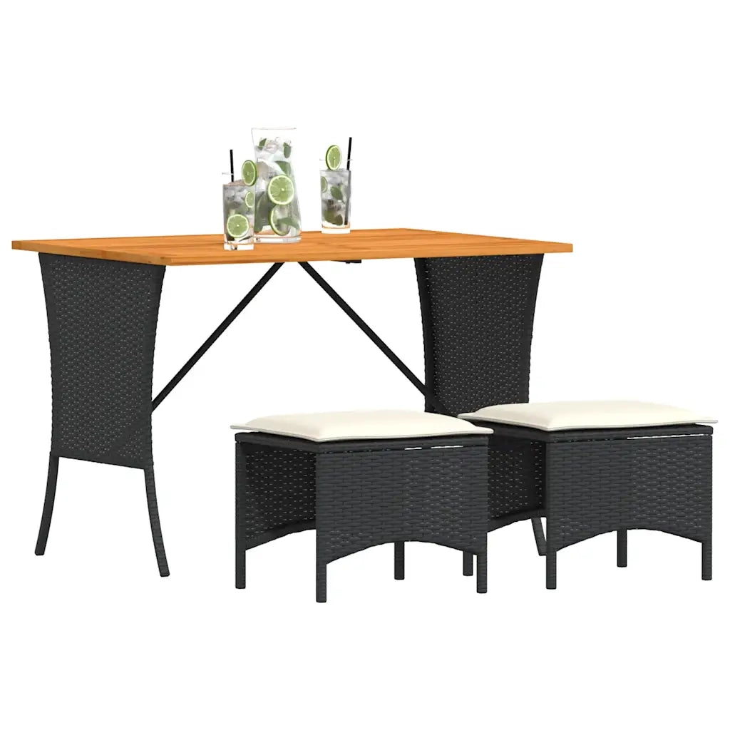 Set da Pranzo da Giardino 3 pz con Cuscini Nero in Polyrattan 4104135