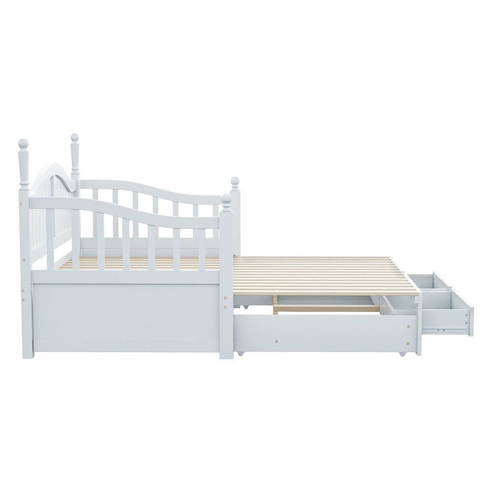 Divano letto stile romano - Xylo - bianco, braccioli, legno pino