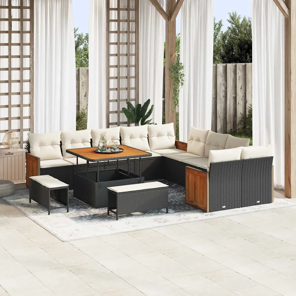Set Divano da Giardino 17 pcs Nero e Crema polyrattan 3365305
