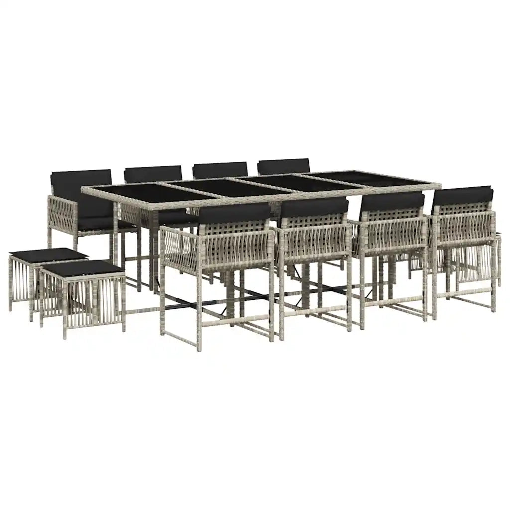 Set da Pranzo da Giardino 13pz con Cuscini Grigio in Polyrattan 3211523