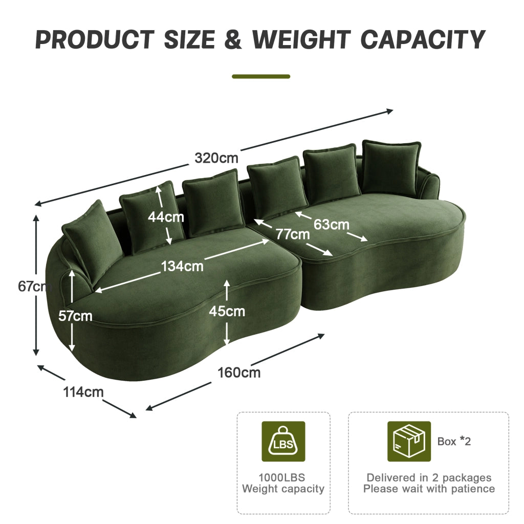 Divano 4 Posti in Tessuto Chenille con Cuscini ¨C MINIMAL ¨C Verde