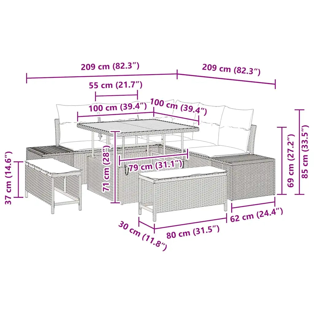 Set Divano da Giardino con cuscino 8 pcs Beige polyrattan 3362777