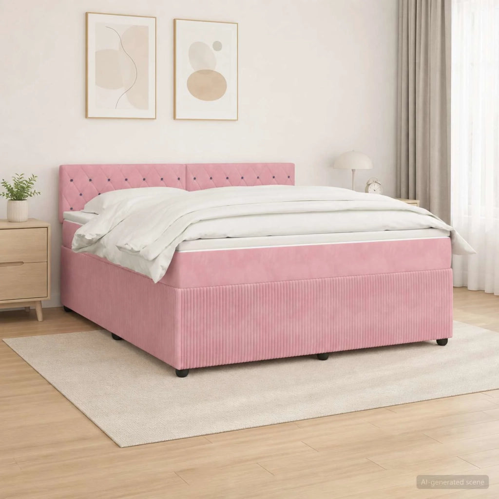 Letto box spring con materasso Rosa 160 x 200 cm Velluto 3453172