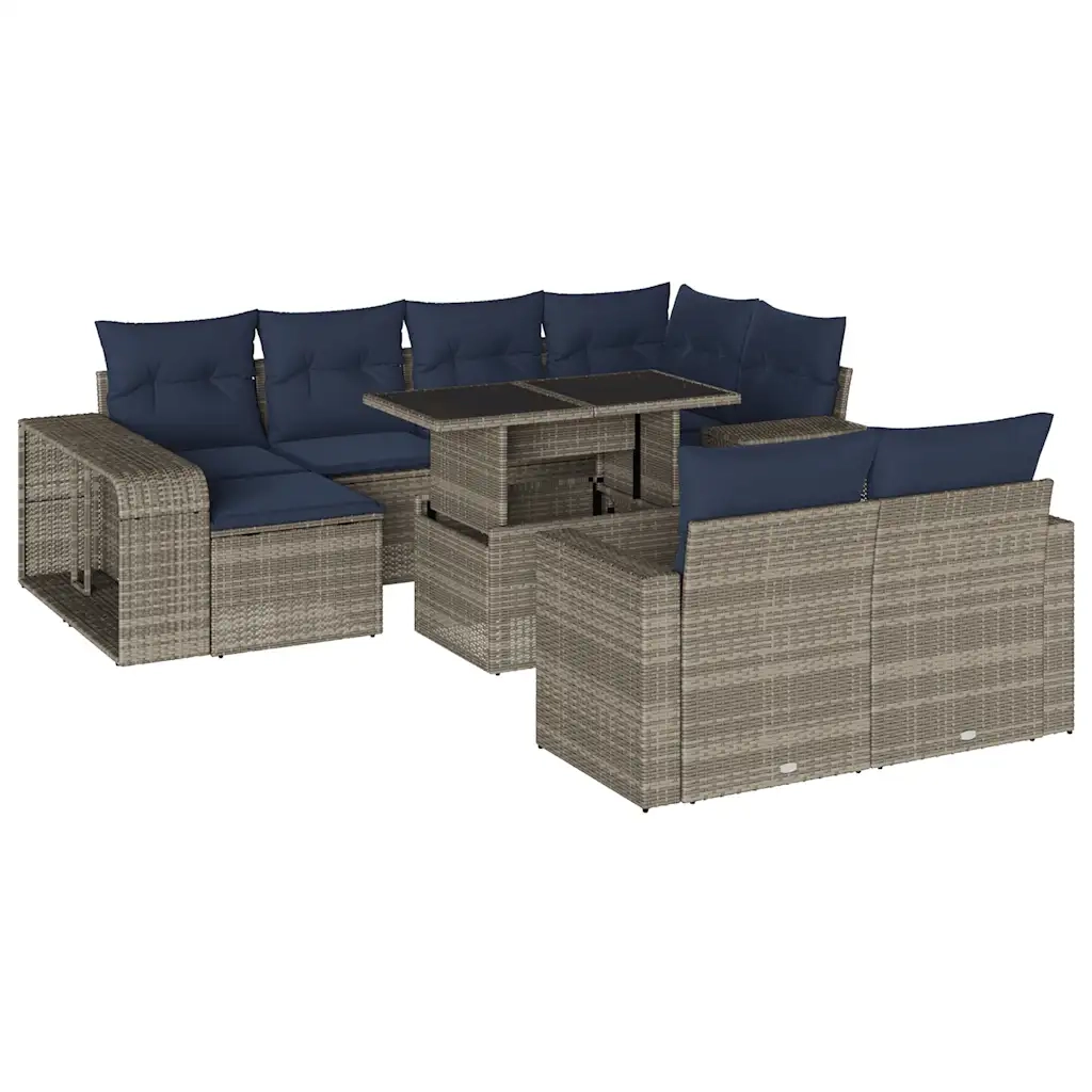 Set Divani da Giardino 11 pz con Cuscini Grigio in Polyrattan 3274584